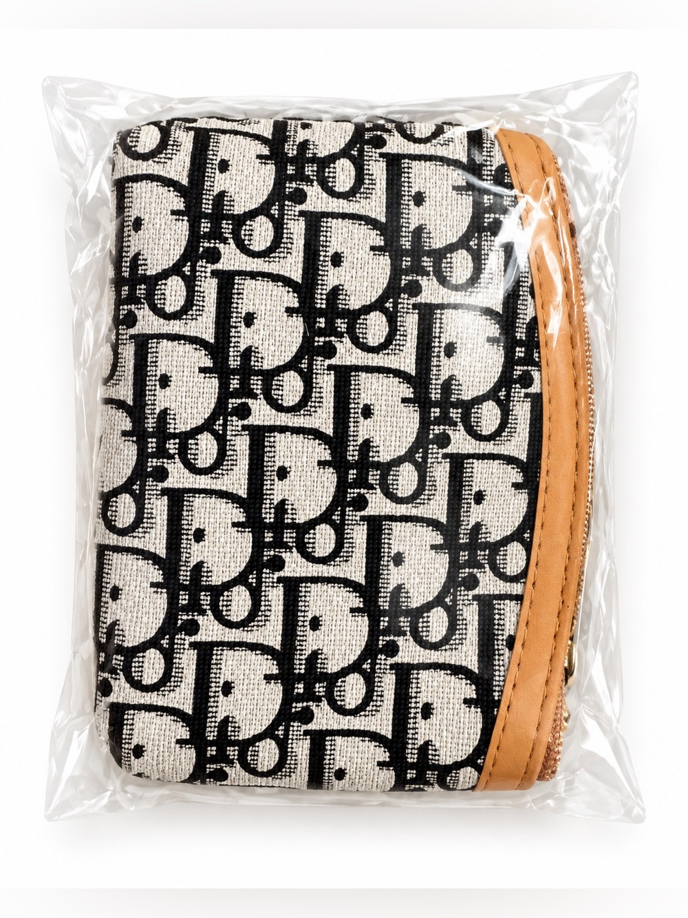 Small Monogram Coin Purse Zip Wallet Tan Black Designer Inspired